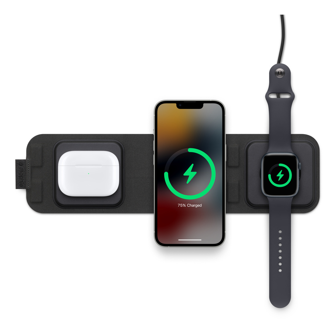 mophie 401311507 Caricabatterie per dispositivi mobili Cuffie, Auricolare, Smartphone, Orologio intelligente Nero USB Carica wi