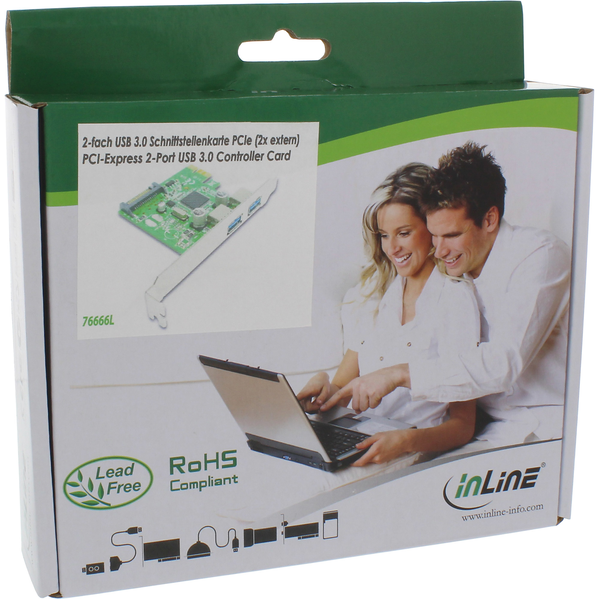 InLine 2 Port USB 3.0 Host Controller Card with SATA Auxiliary Power Port PCIe – image 2