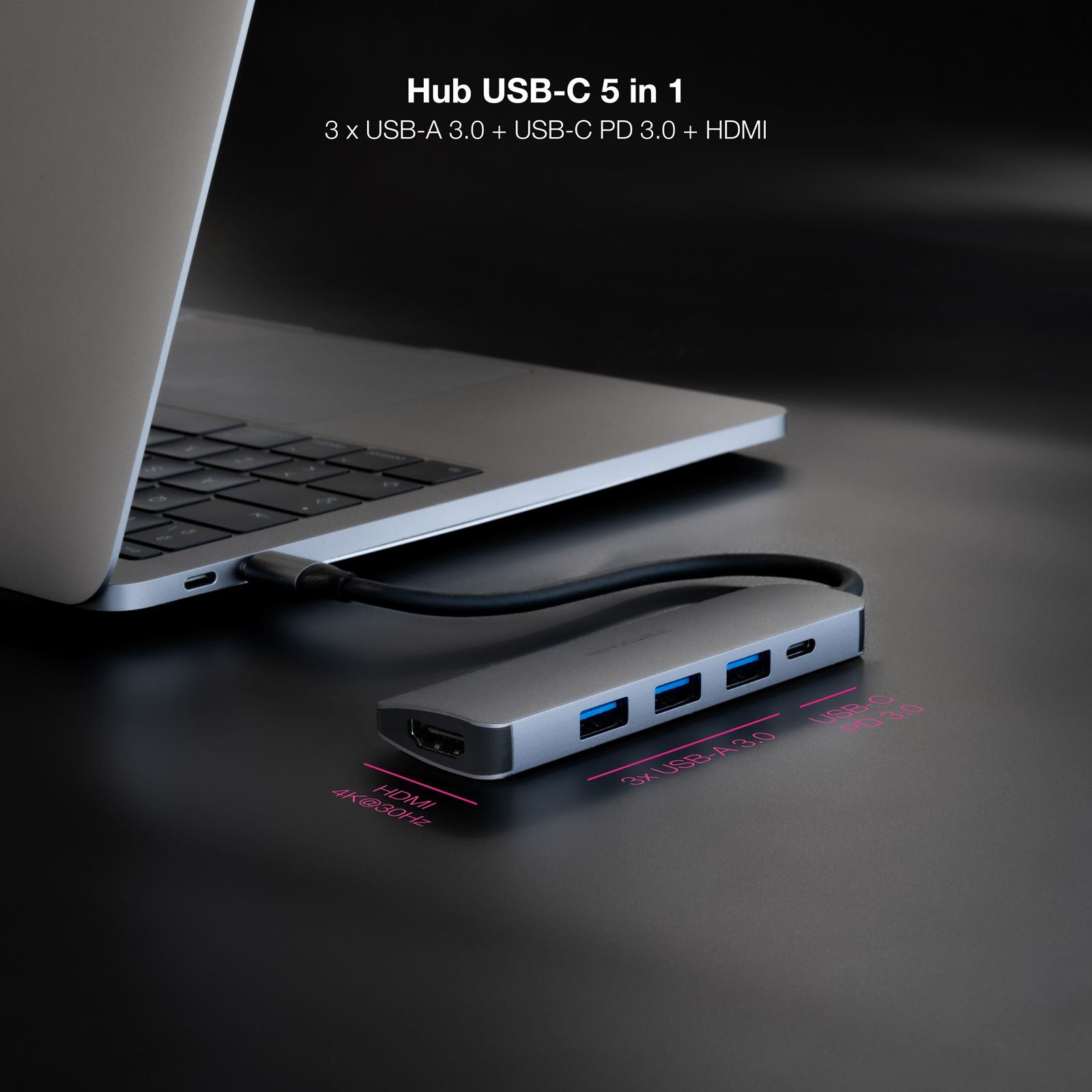 Nanocable 10.16.4605 laptop dock/port replicator Wired USB 3.2 Gen 1 (3.1 Gen 1) Type-C Grey – image 3