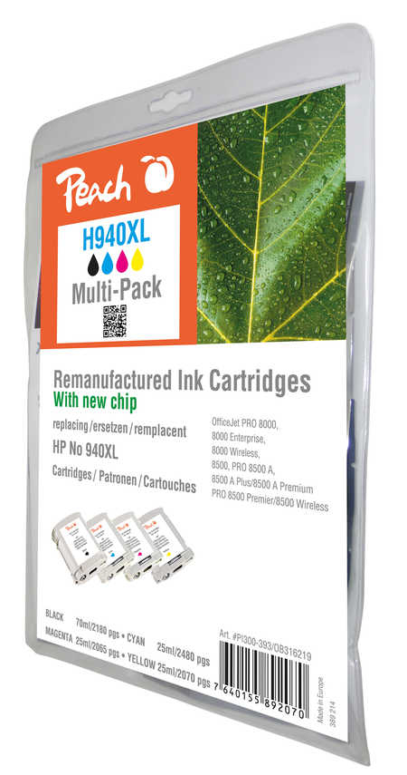 Peach H940XL bk, c, m, y Spar Pack Tintenpatronen