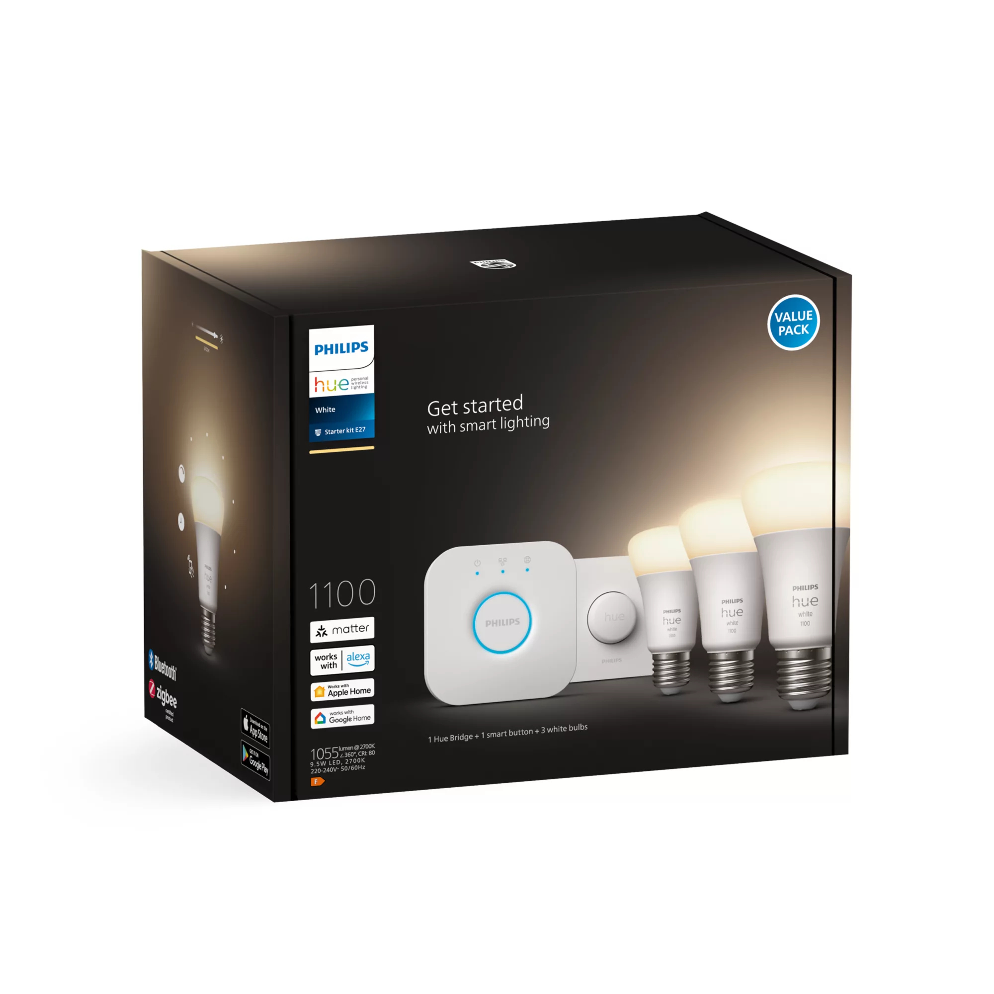 Philips by Signify Philips Hue White Starter kit: 3 E27 smart bulbs (1100) + smart button – image 4