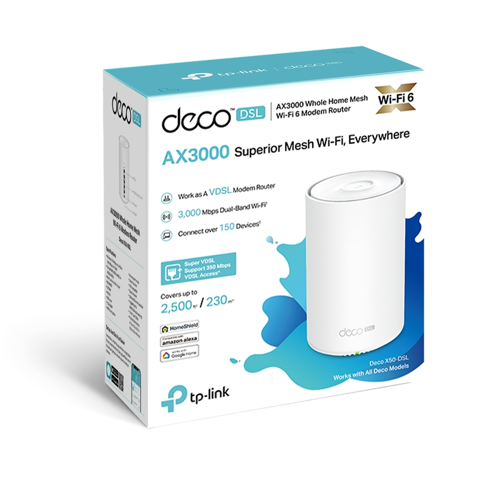 TP-Link (DECO X50-DSL) VDSL Whole Home Mesh Wi-Fi 6 Router, Single Unit, Dual Band AX3000, 4x GB WAN/LAN, OFDMA & MU-MIMO – image 5