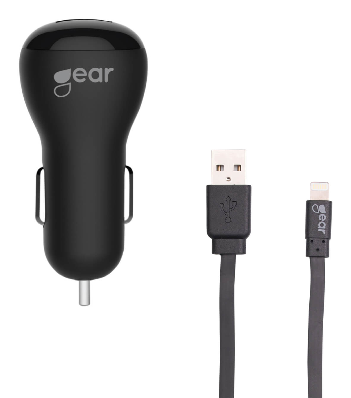Gear Charger 12V 1xUSB 1A Black Lightning Cable 1m MFI