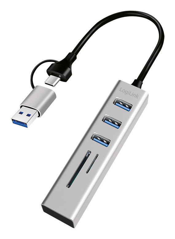 LogiLink USB 3.0 hub, 4x USB-A, 5 Gbit/s, 2-in-1 connection cable, silver – image 3