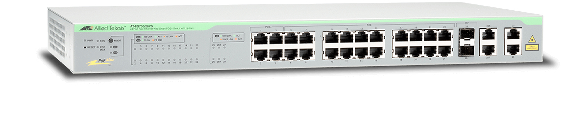 Allied Telesis AT-FS750/28PS-30 network switch Managed Fast Ethernet (10/100) Power over Ethernet (PoE) 1U Grey