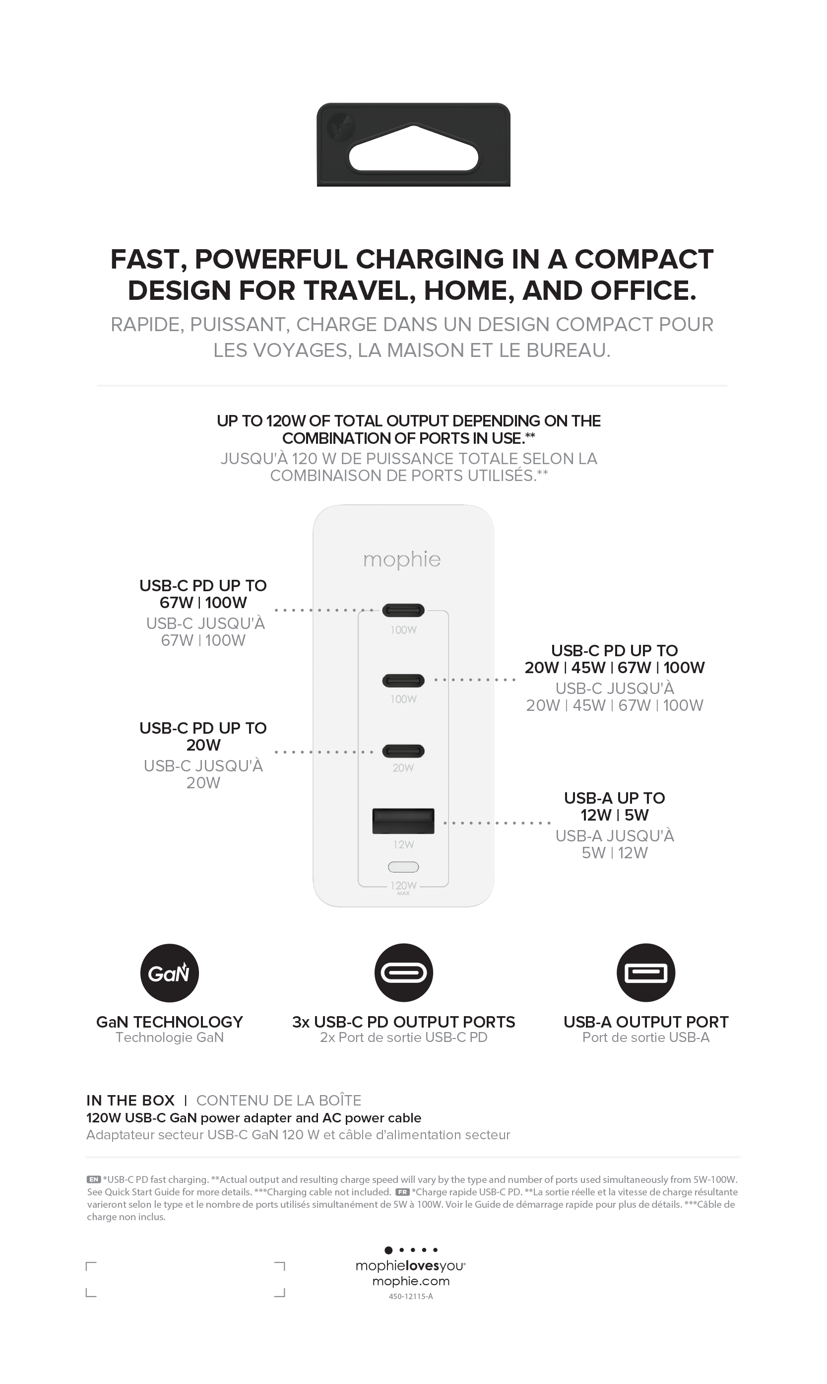 mophie Accessories-Wall Adapter-USB-C-PD-HUB-120W-GAN-White-NA(3xUSBC + 1xUSBA) – image 4
