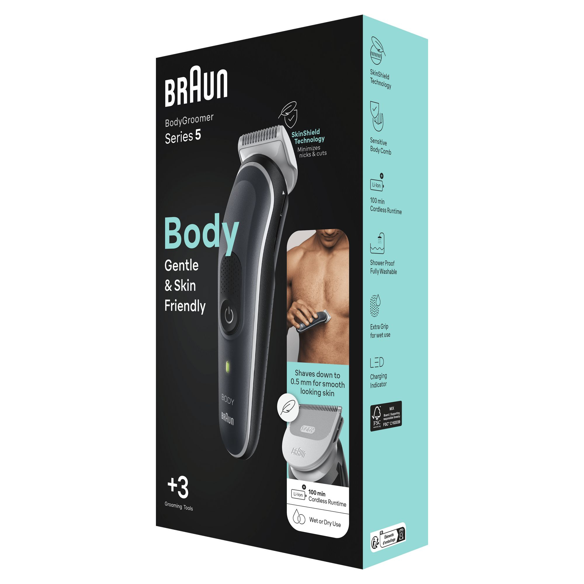 Braun BodyGroomer Body groomer 5 BG5350, with SkinShield technology and 2 attachments – image 3