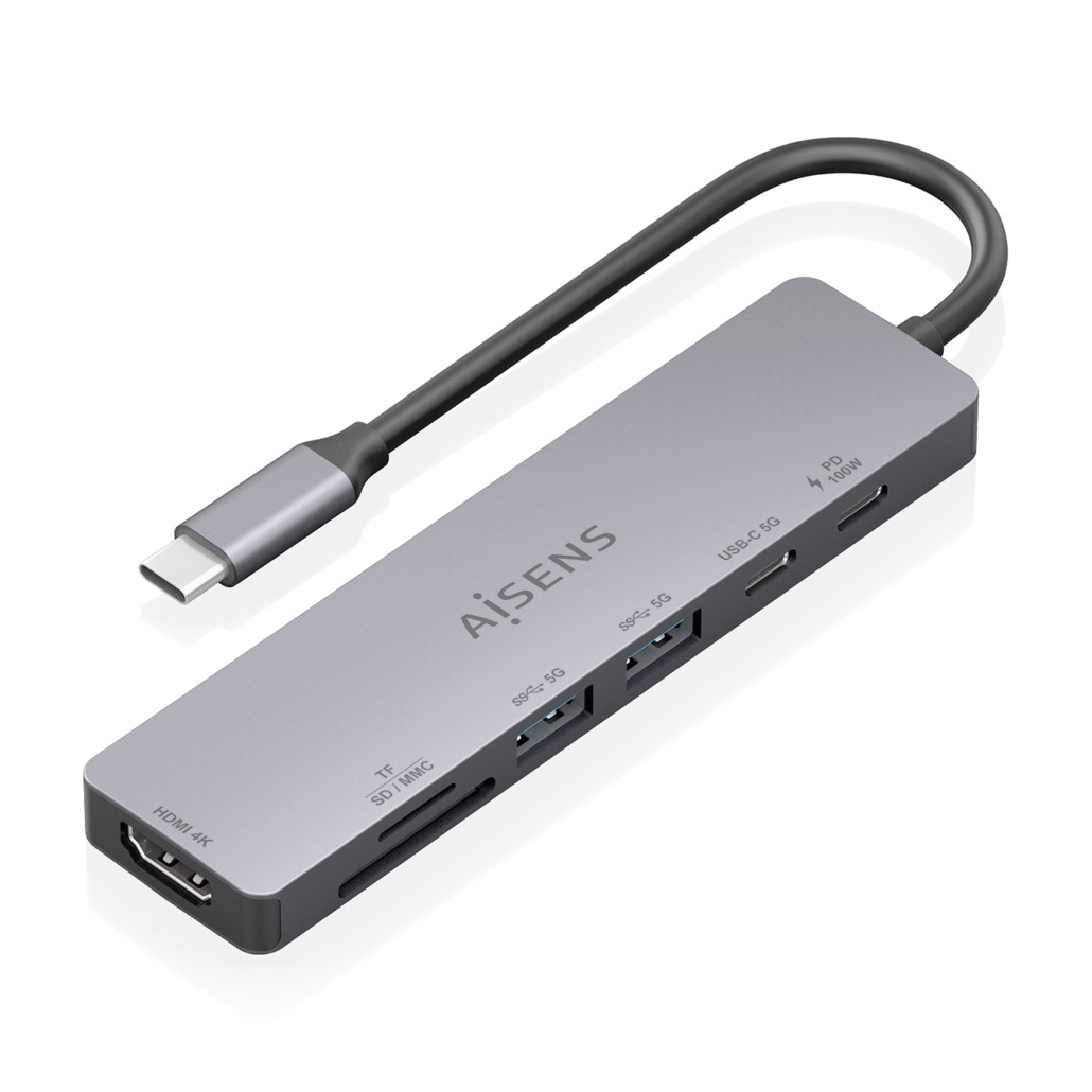 AISENS ASUC-7P048-GR laptop dock/port replicator Wired USB 3.2 Gen 1 (3.1 Gen 1) Type-C Grey – image 1