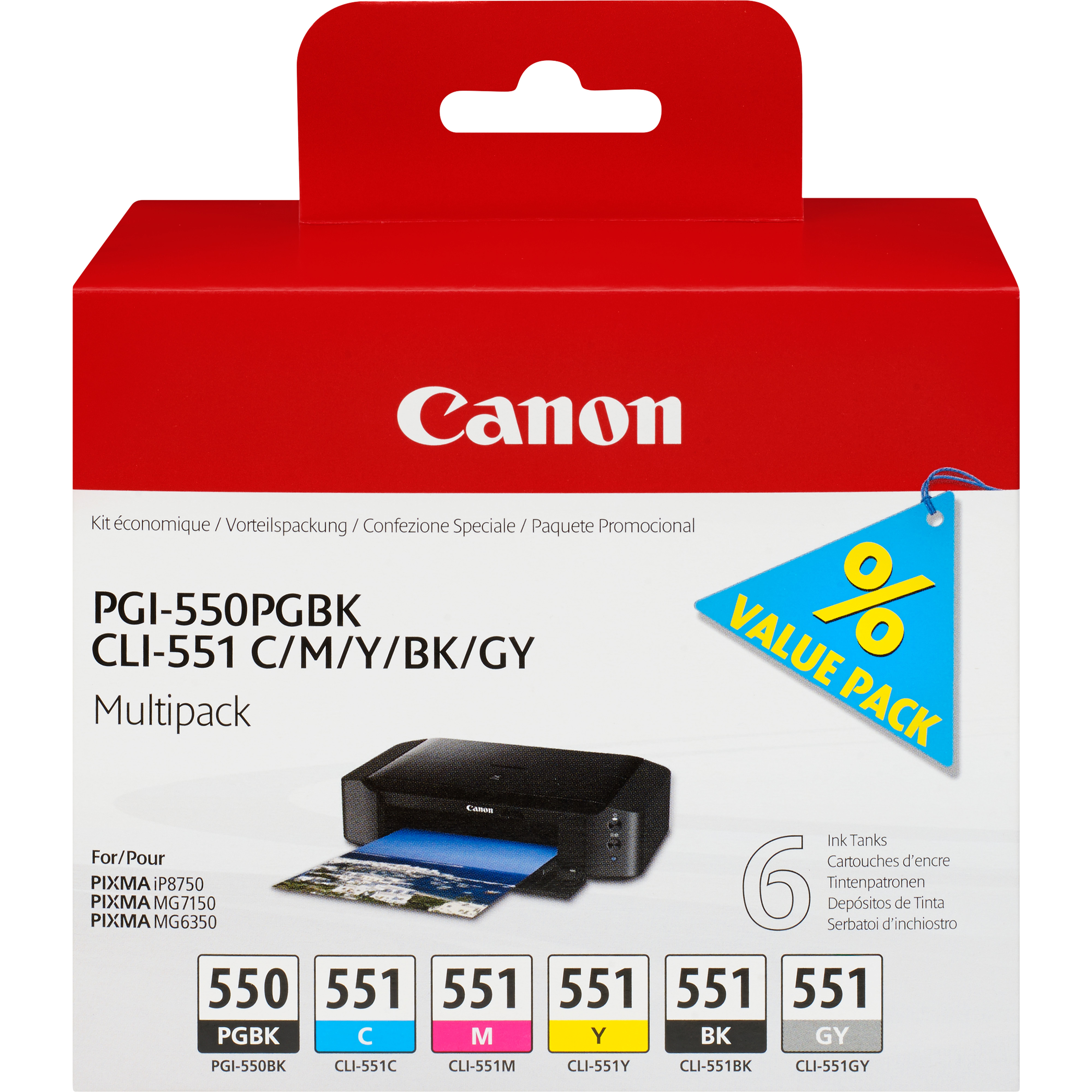 Canon PGI-550/CLI-551 PGBK/C/M/Y/BK/GY 6 Ink Cartridge Multipack - Picture 1 of 1