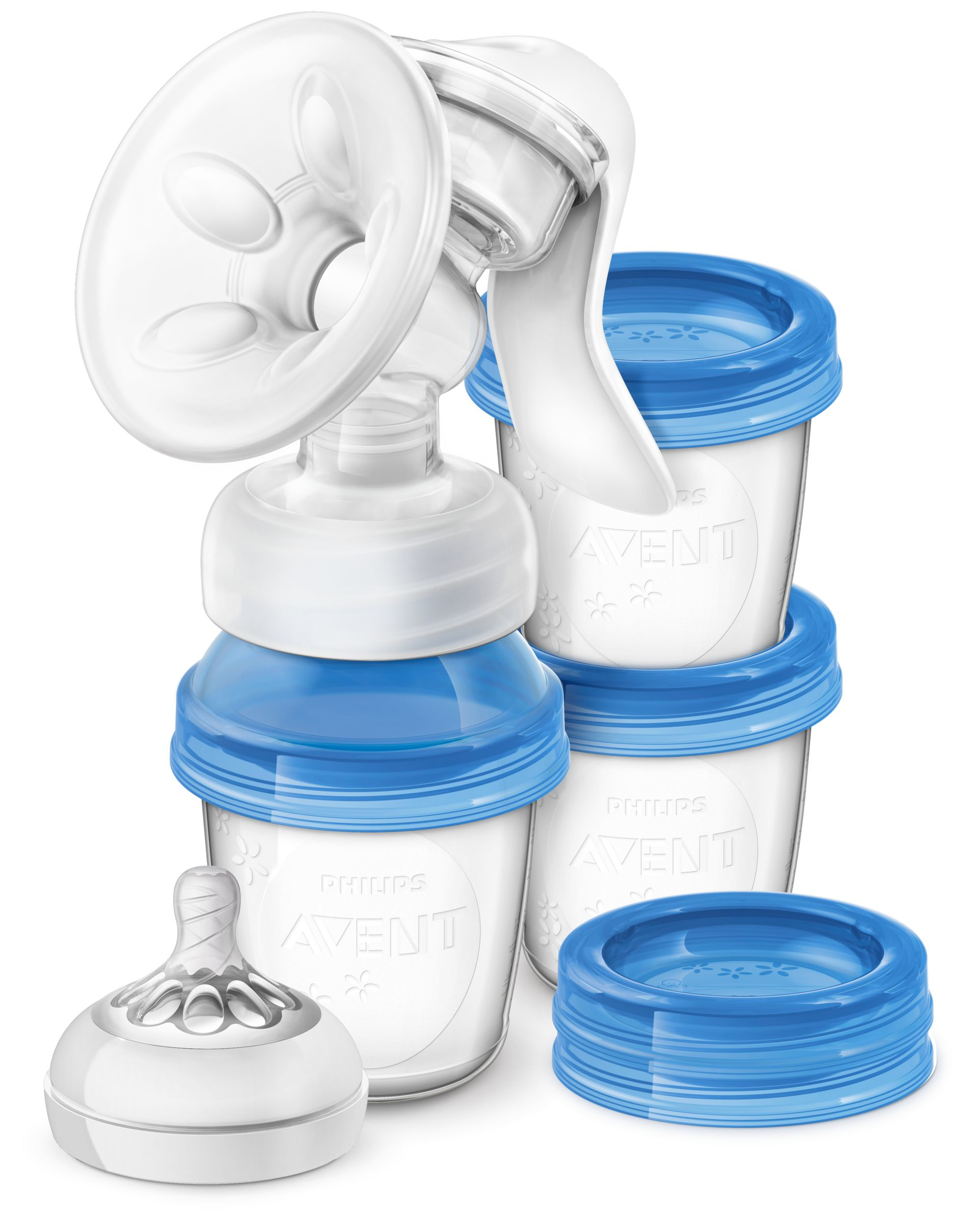 Philips AVENT Käsikäyttöinen rintapumppu ja 3 kuppia