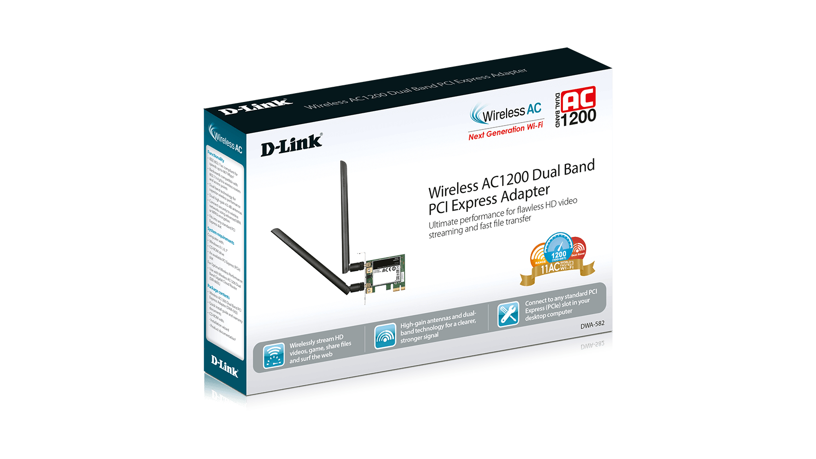 Resim D-Link DWA-582 Wireless AC1200 Dual-Band PCIe Ağ Bağdaştırıcısı