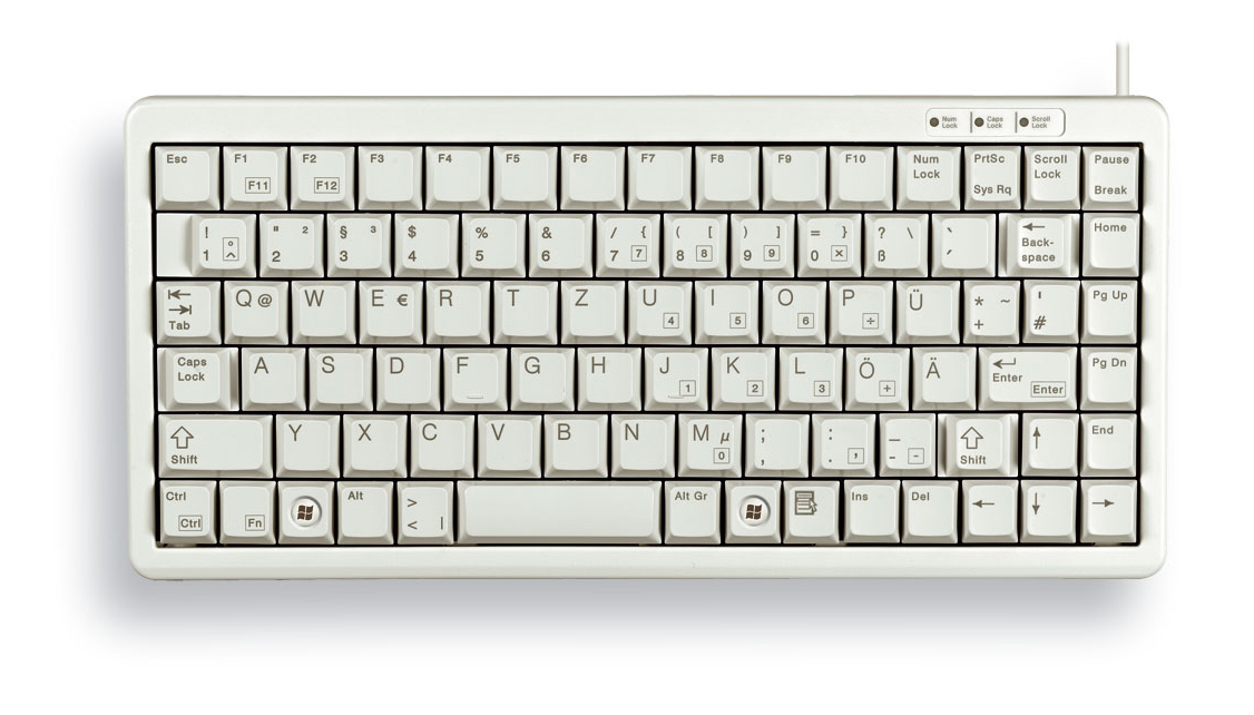 Cherry Compact Keyboard, QWERTY, 83 keys, Combi USB/PS2, Light Grey