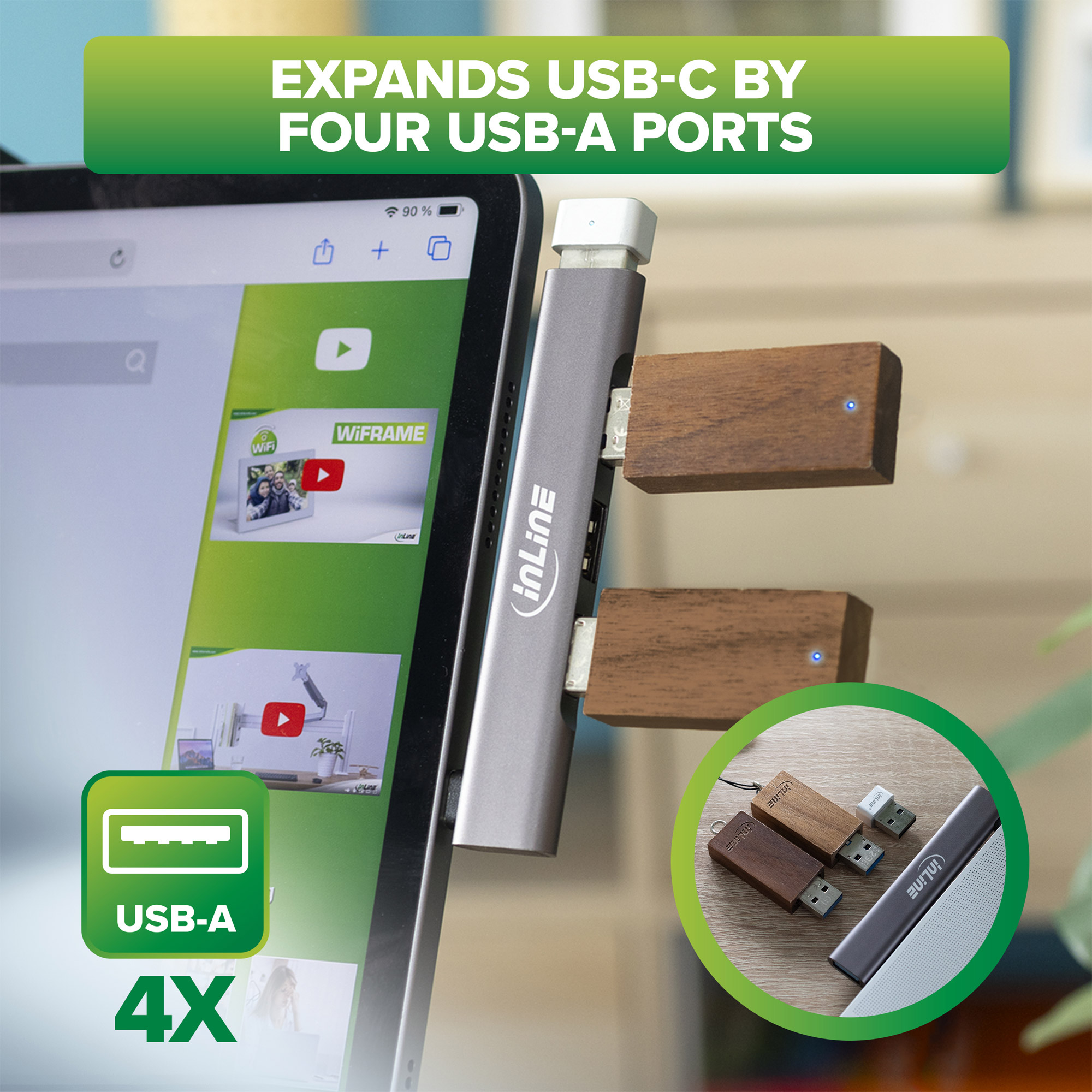 InLine Slim USB-C Hub, 4-port, USB 3.0 + 3x USB 2.0, slim design – image 8