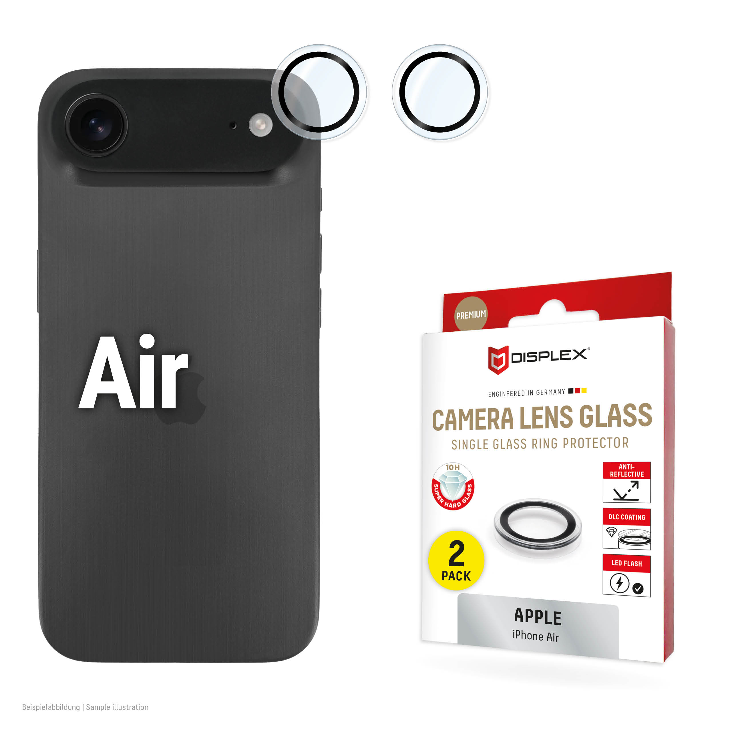 Displex Premium Camera Lens Glass, iPhone Air Glas, 10H, Single Rings, DLC, transparent, Quick Mount