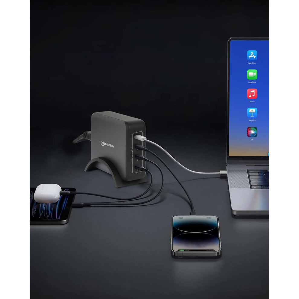 Manhattan Mains USB-C Laptop Charging Station 4-port, Universal charging for ALL laptops (incl power hungry gaming machines & equivalent) with ports to simultan – image 2