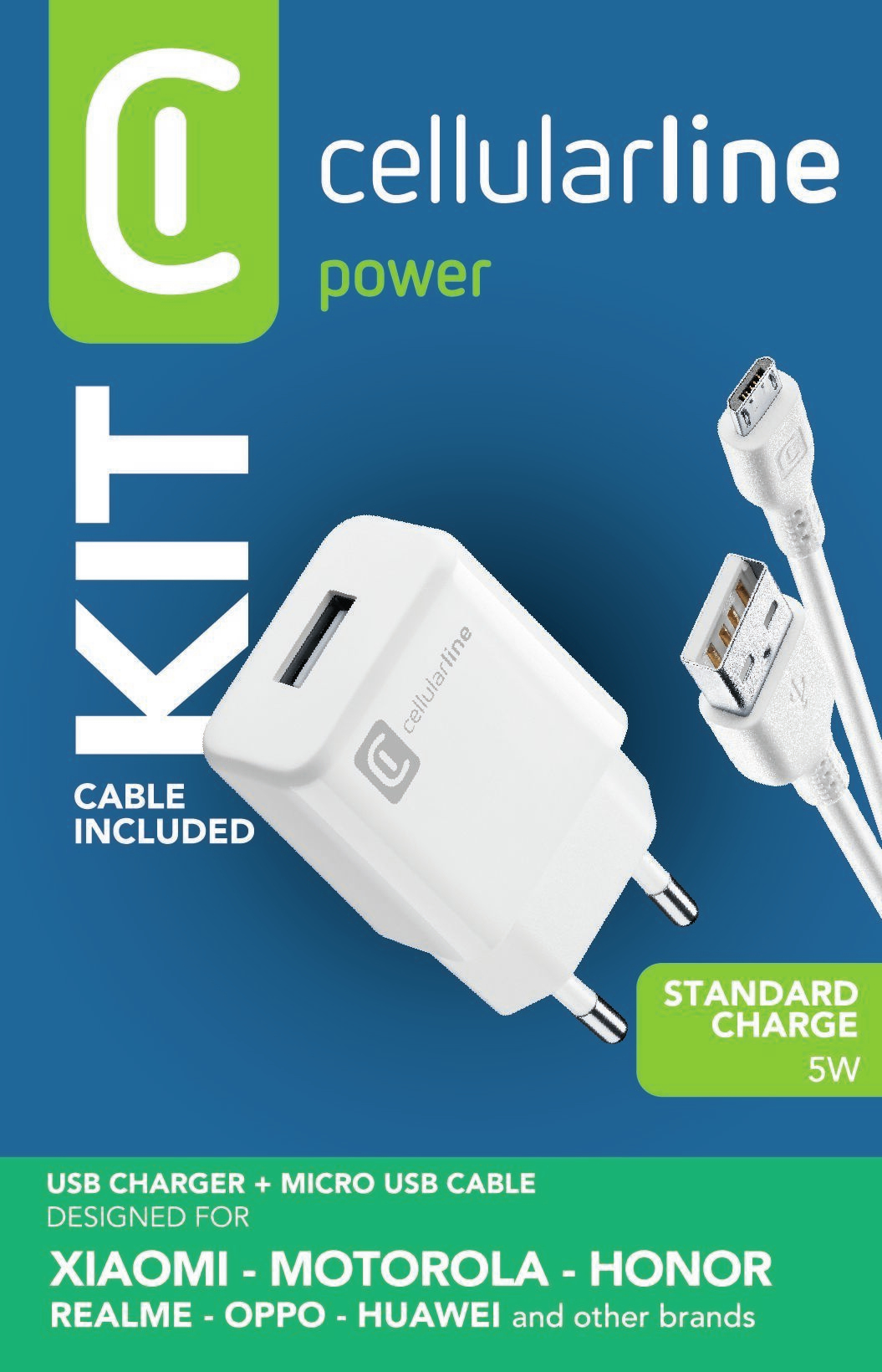 Cellularline USB Charger Kit 1A - Micro USB - Huawei, Xiaomi, Wiko, Asus and other smartphone