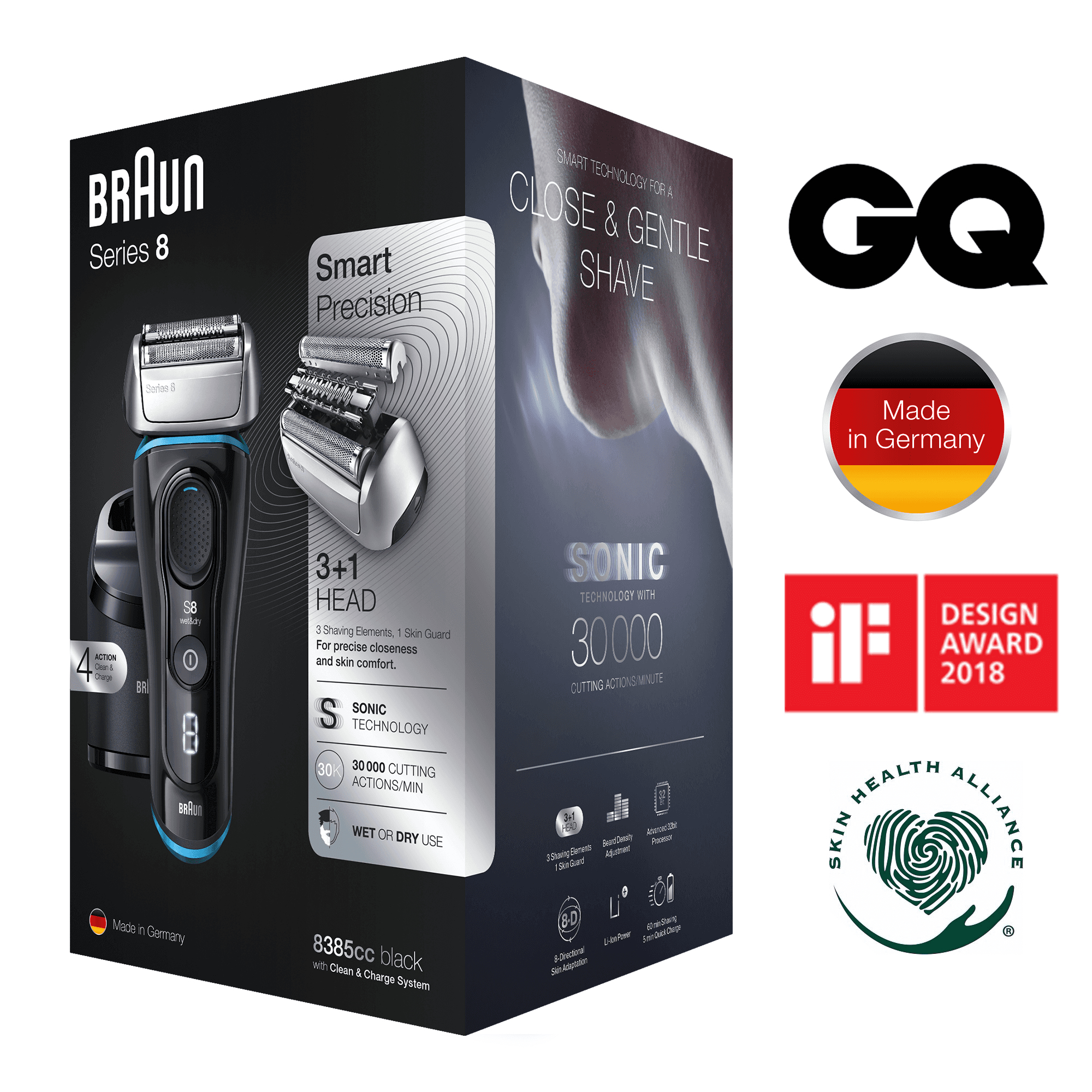 Braun Series 8 8385cc Next Generation Electric Shaver, Clean&Charge Station, Fabric Case, Black – image 9