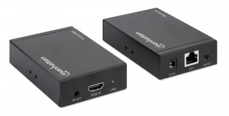 Manhattan 4K HDMI over Ethernet Extender with Integrated Cables, 4K@30Hz, Distances up to 50m with 2x Cat5e or Cat6 Ethernet Cables (not included), Black, Three – image 5