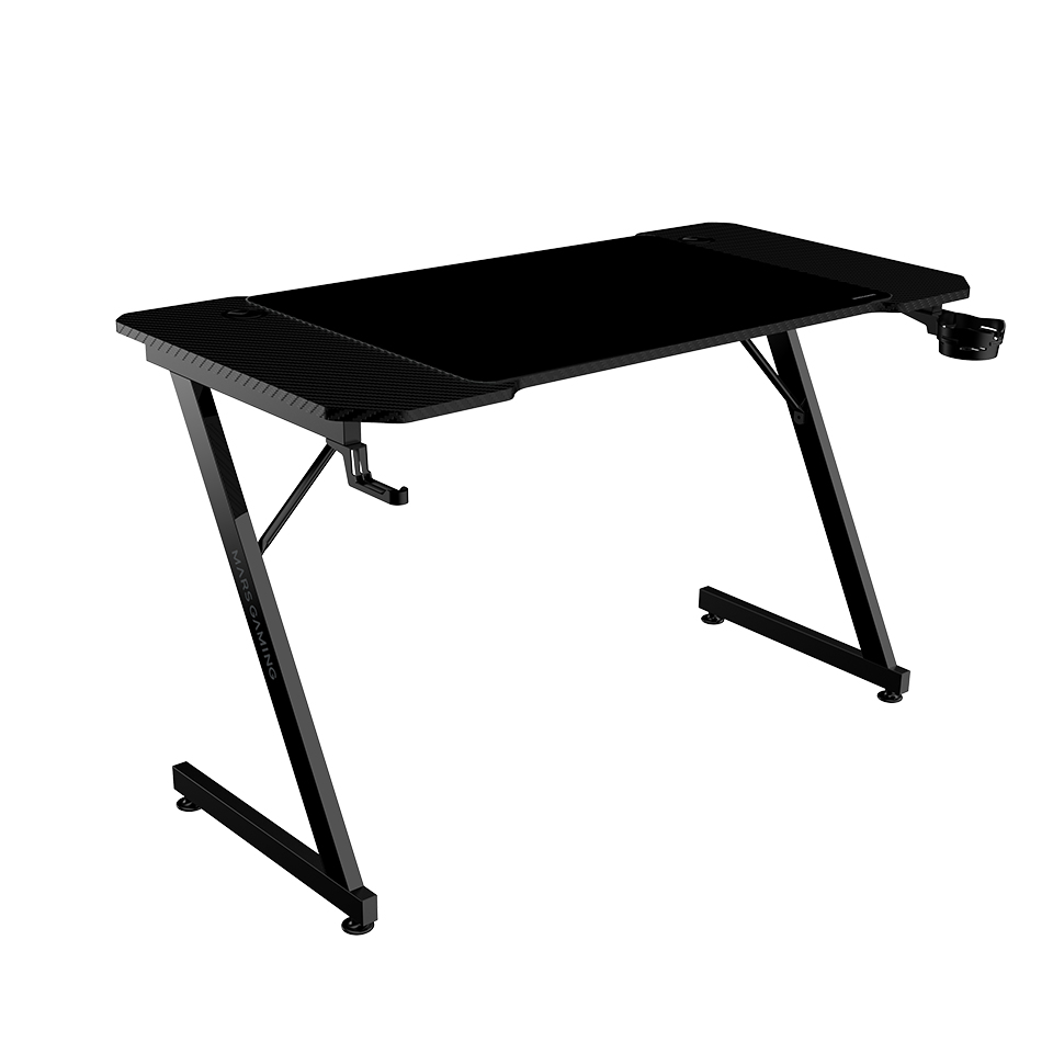 Mars Gaming MGD-X120, Mesa Gaming Ergonómica, Superficie en Fibra de Carbono, Estructura Metálica, Alfombrilla XXL, Soporte Auriculares y Bebida, Gestión Cableado, Escritorio PC 120x60cm, Negro