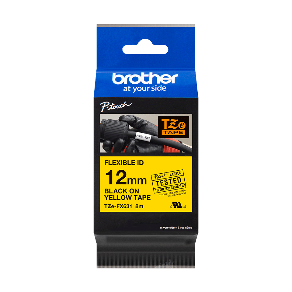 Cinta Brother Tzefx631 Texto Negro Sobre Fondo Amarillo 12Mm X 8Mts Flexible - TZEFX631