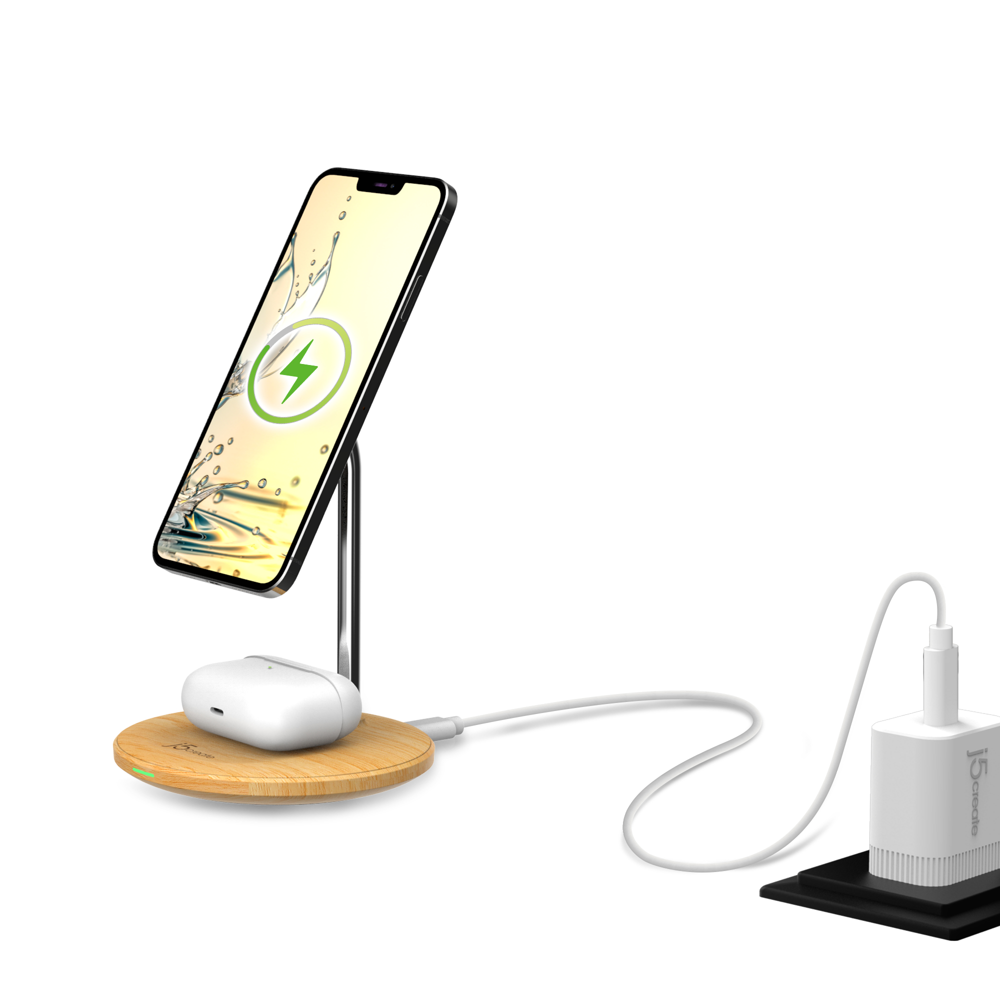 j5create JUPW2106NP-N Wood Grain 2-in-1 Magnetic Wireless Charging Stand – image 7
