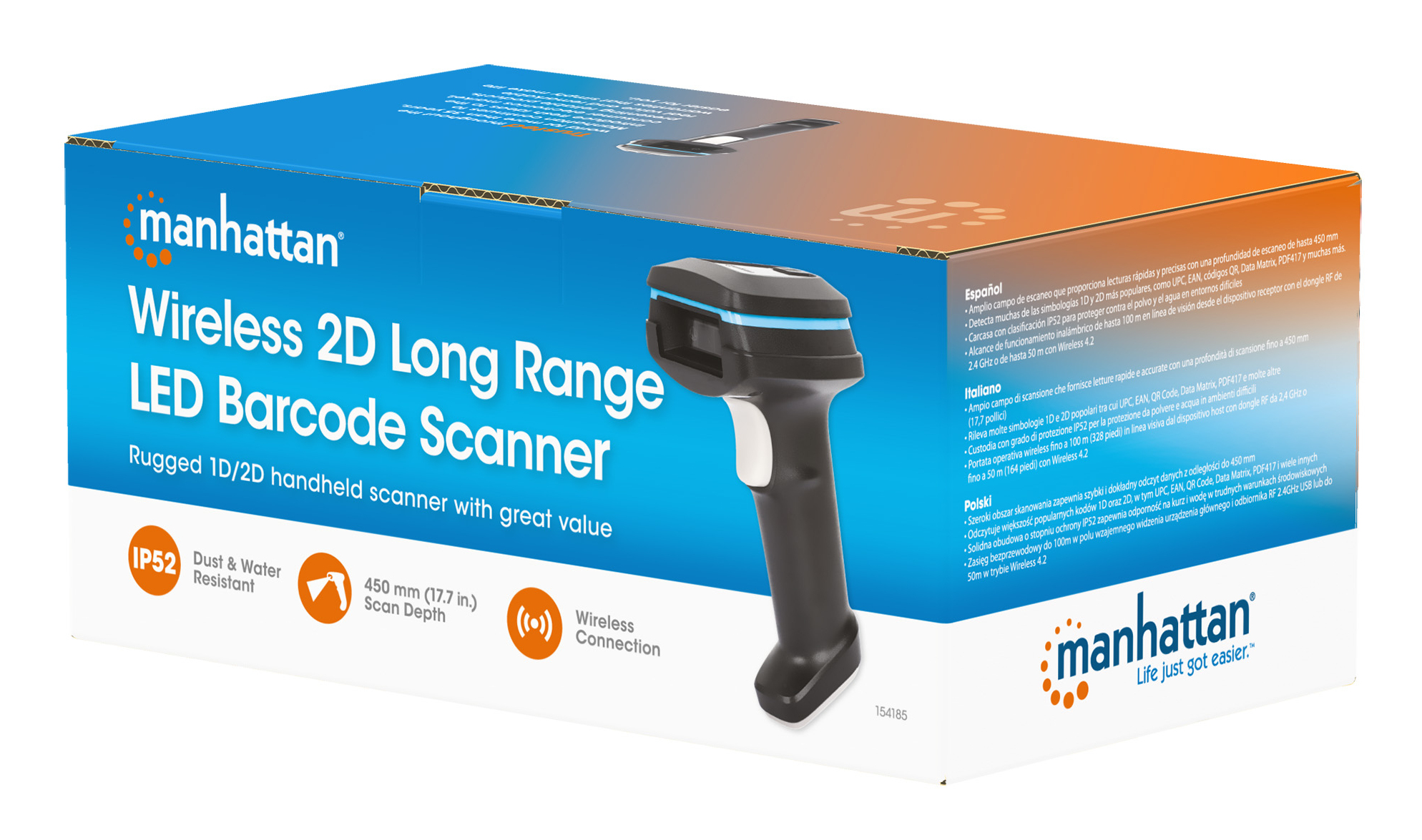 MANHATTAN 2D LED Funk-Barcodescanner 450mm IP52