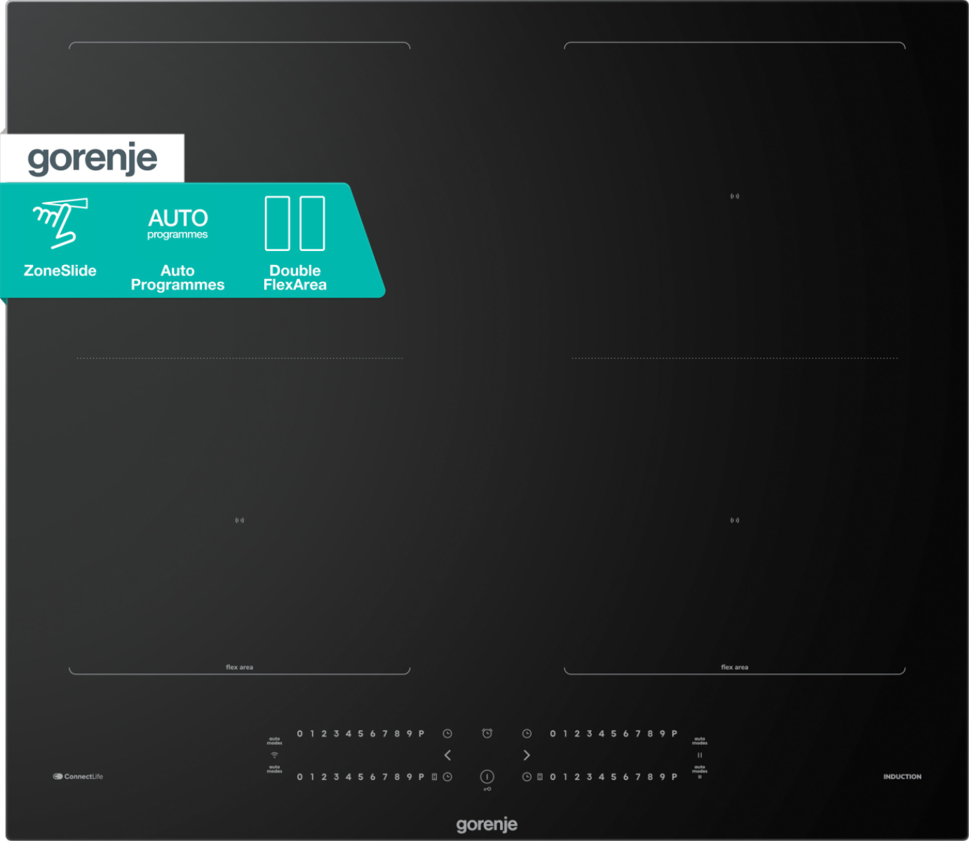 Gorenje Induktionshäll med Slider‐styrning för exakt värme, BridgeZones för stora kärl och Gentle Heat för stabil temperatur. Ger enkel kontroll, flexibel matla