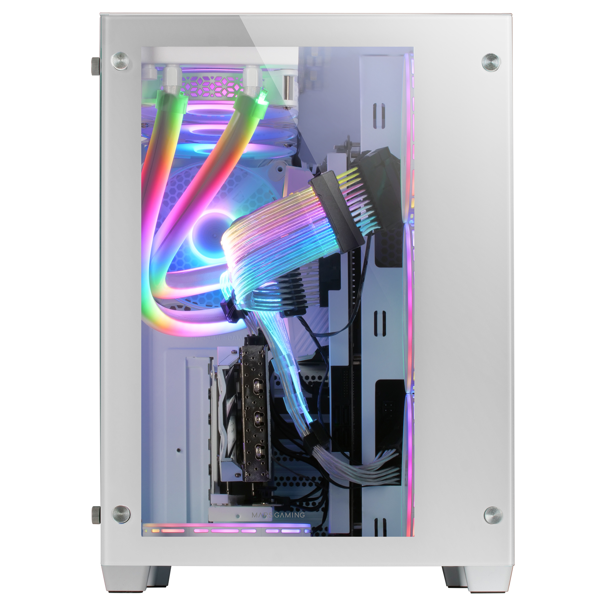 Mars Gaming MCV3 White Custom XXL E-ATX Gaming Tower Front and Side Tempered Glass Window Dual Chamber Modular Frame – image 2