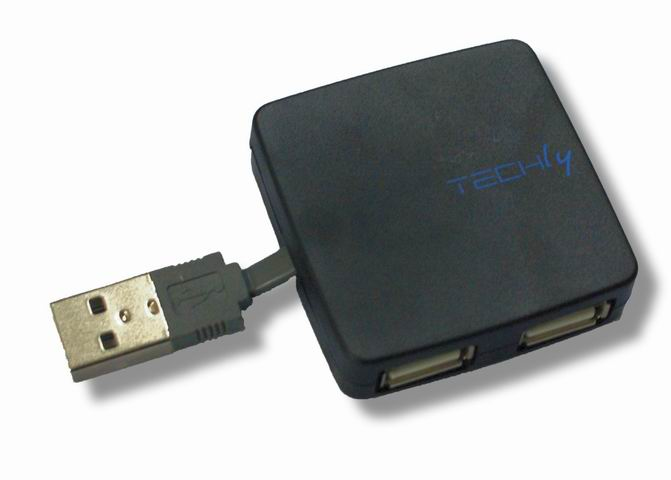 Techly USB 2.0 Mini Hub 4 Port Black IUSB2-HUB4-101BK – image 1