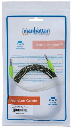 صورة كابل صوت Manhattan 352857 ذكر إلى ذكر 3.5 ملم بطول 1.8 متر أسود/أخضر