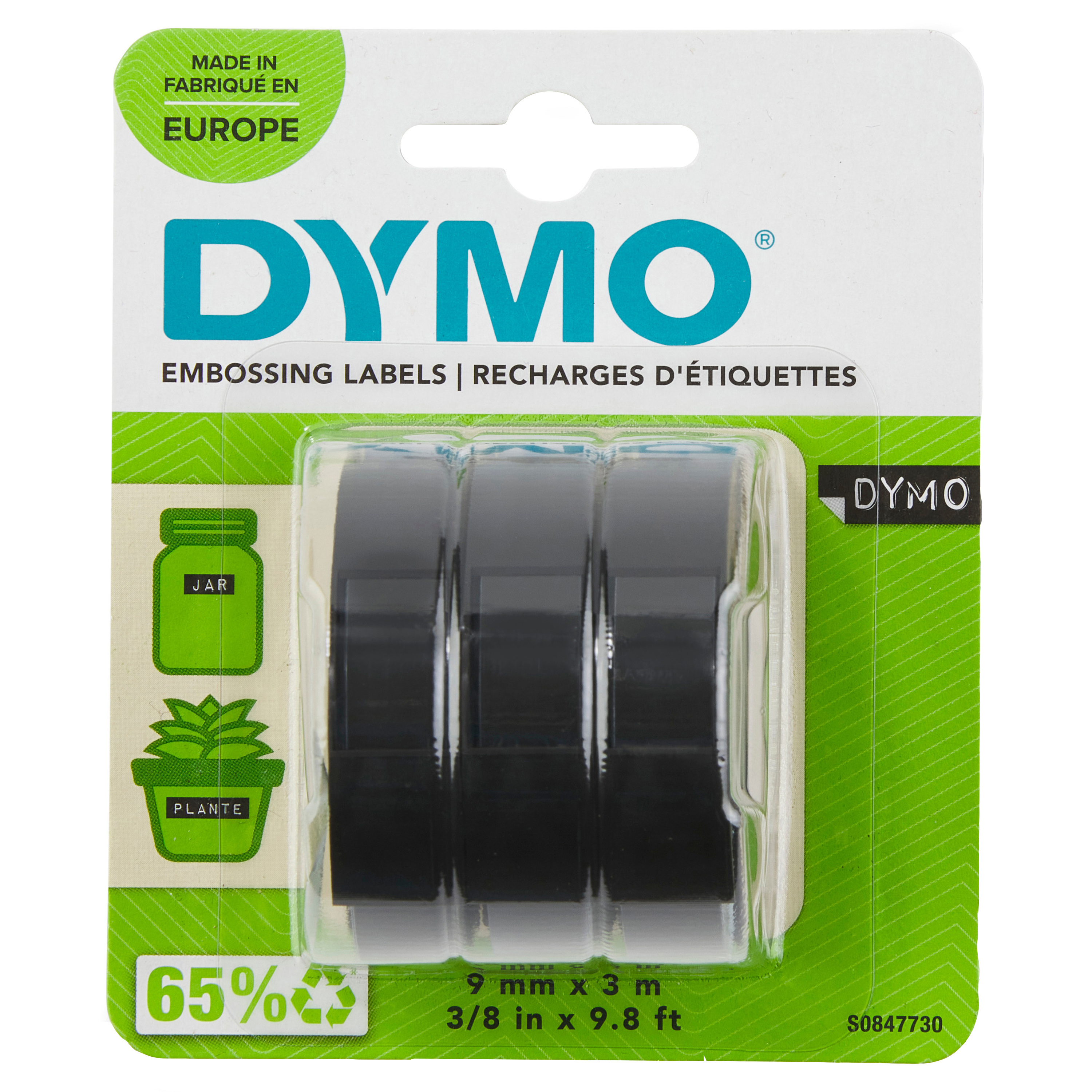 DYMO Ruban de Marquage 3D Authentique | 9 mm x 3 m | impression en blanc sur fond noir | autocollantes | Lot de 3 Étiquettes de marquage en vinyle