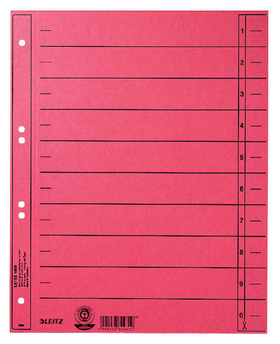 Leitz 16580025 intercalare Indice a linguetta numerico Cartoncino Rosso