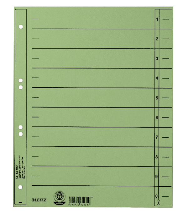 Leitz 16580055 intercalare Indice a linguetta numerico Cartoncino Verde