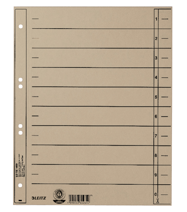 Leitz 16580085 intercalare Indice a linguetta numerico Cartoncino Grigio