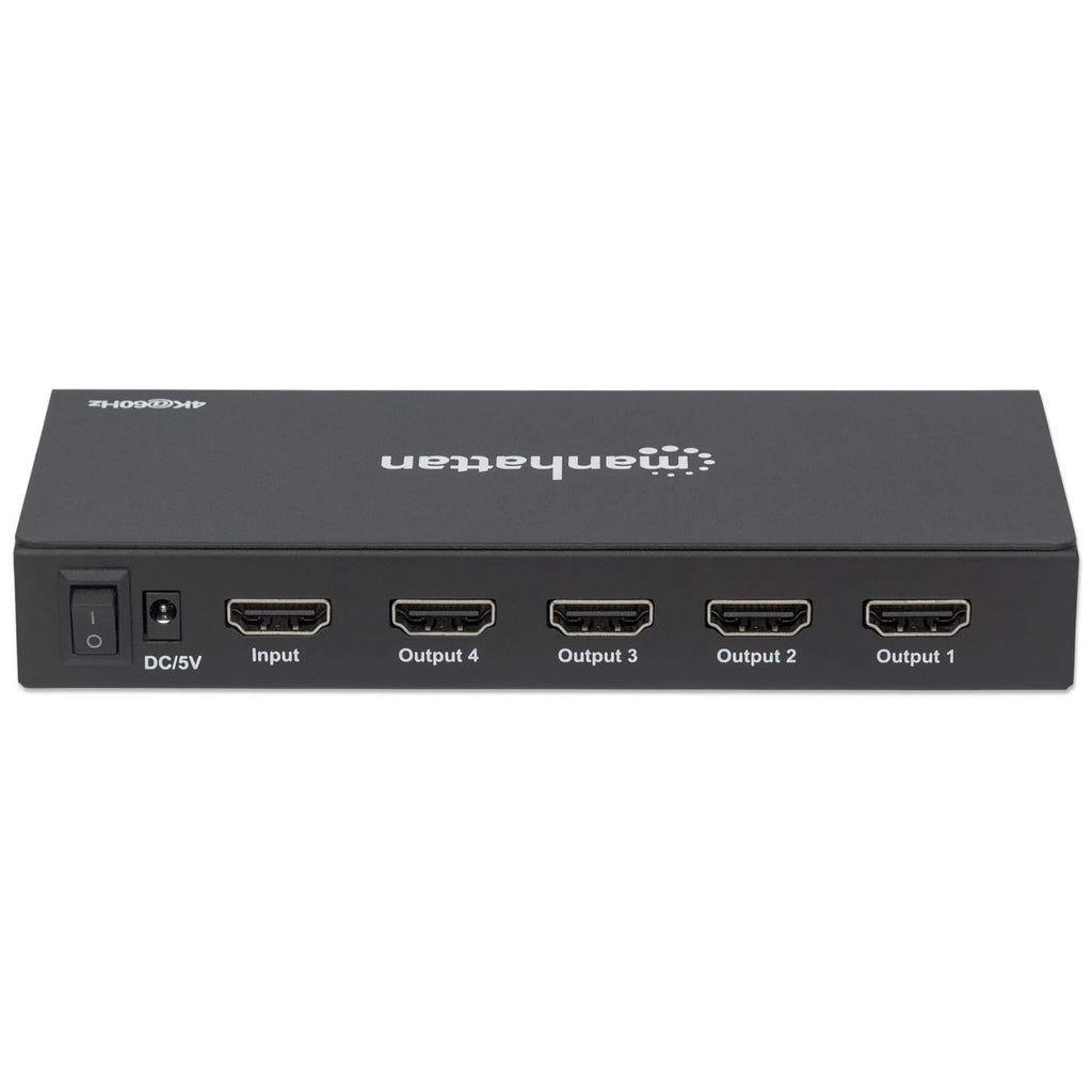 Manhattan HDMI Splitter 4-Port , 4K@60Hz, Displays output from x1 HDMI source to x4 HD displays (same output to four displays), AC Powered (cable 1.2m), Black, – image 4