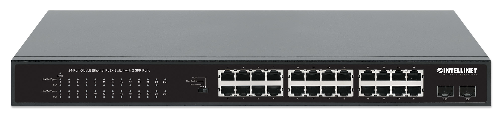Intellinet 24-Port Gigabit Ethernet PoE+ Switch with 2 SFP Ports IEEE 802.3at/af (PoE+/PoE) Compliant, PoE Power Budget of – image 3