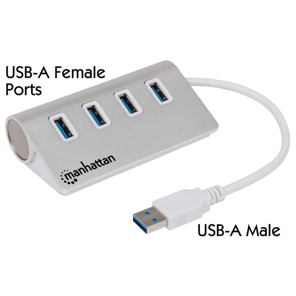 Manhattan USB-A 4-Port Hub, 4x USB-A Ports, 5 Gbps (USB 3.2 Gen1 aka USB 3.0), Bus Powered, Fast charging up to 0.9A, SuperSpeed USB, Aluminium Housing, Windows – image 2