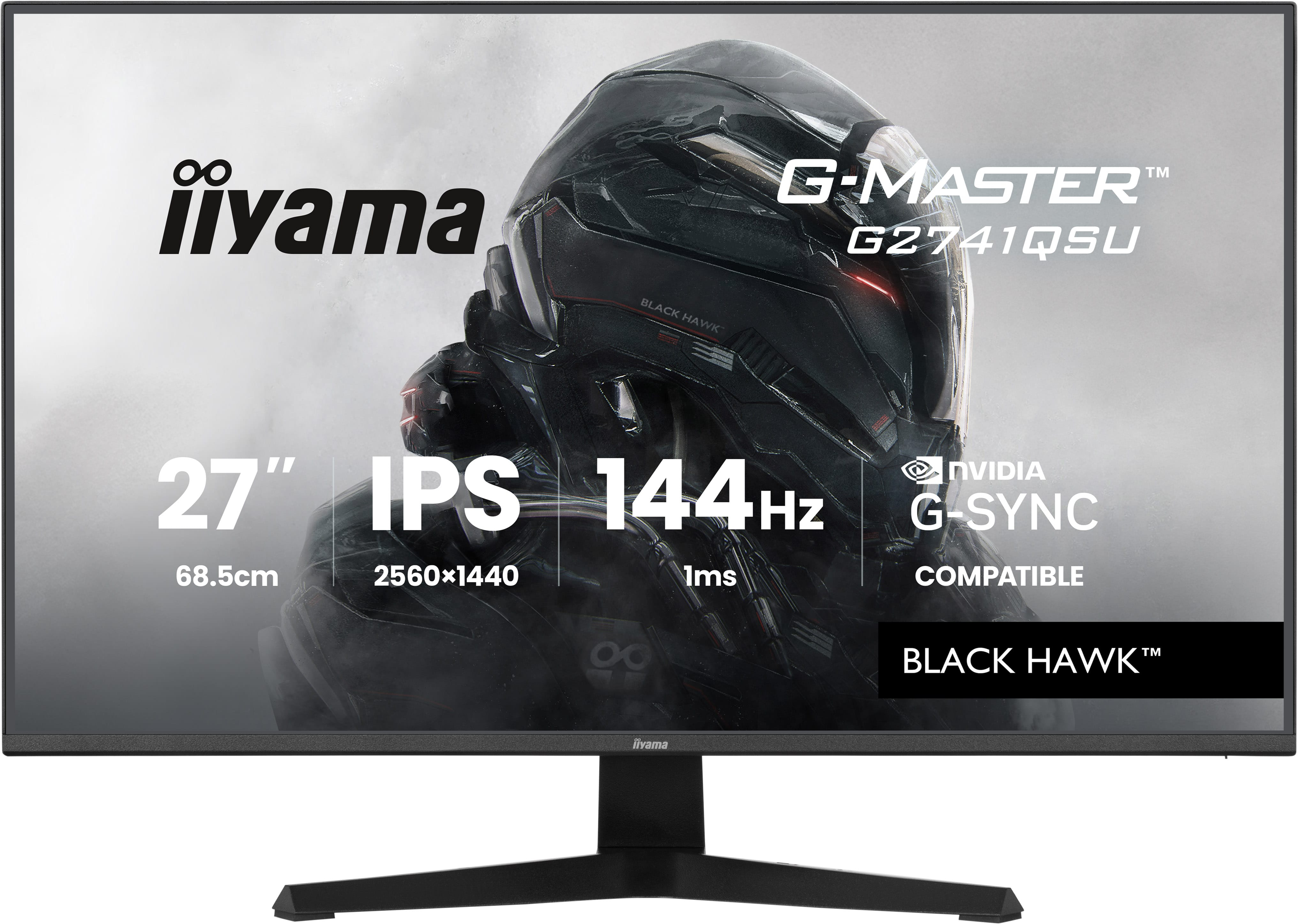 iiyama G-MASTER Black Hawk G2741QSU-B1 - LED monitor - gaming - 27" - 2560 x 1440 QHD @ 144 Hz - IPS - 350 cd/m� - 1500:1 - 1 ms - HDMI, DisplayPort - speakers - black, matte