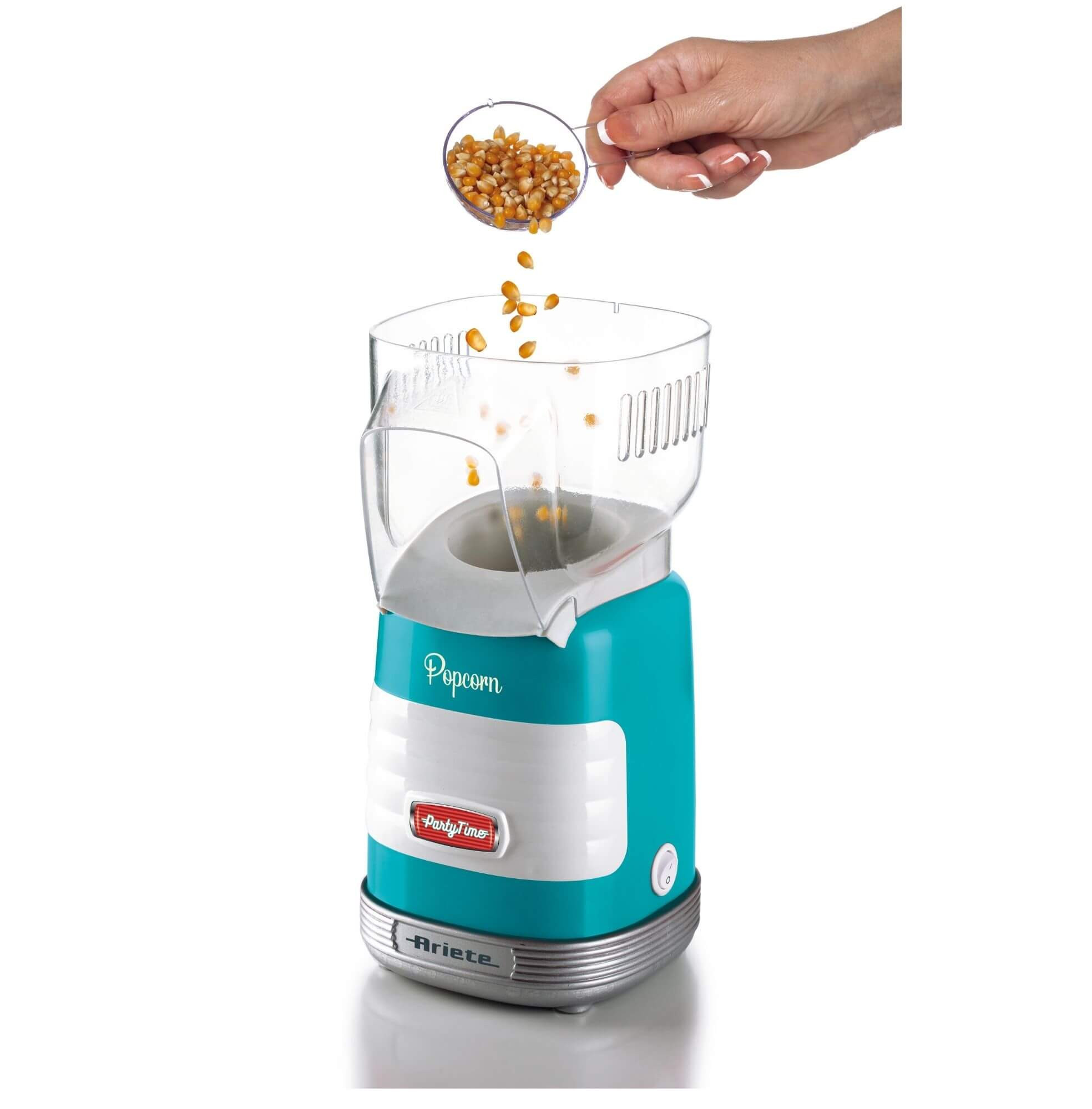 Ariete 2956, Pop Corn Party Time, Pop Corn Machine, Bursts 60gr of Corn for Pop Corn in 2 minutes with Hot Air, Fat Free, 1000 Watt, Blue – image 2