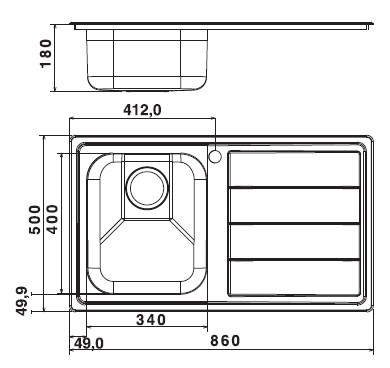صورة حوض Whirlpool AM 8650 IX/LH ستانلس ستيل علوي بمستطيل مع سطح تصريف