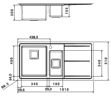 صورة حوض ستانلس ستيل مزدوج علوي التركيب Whirlpool FS 1051 IXL/LH
