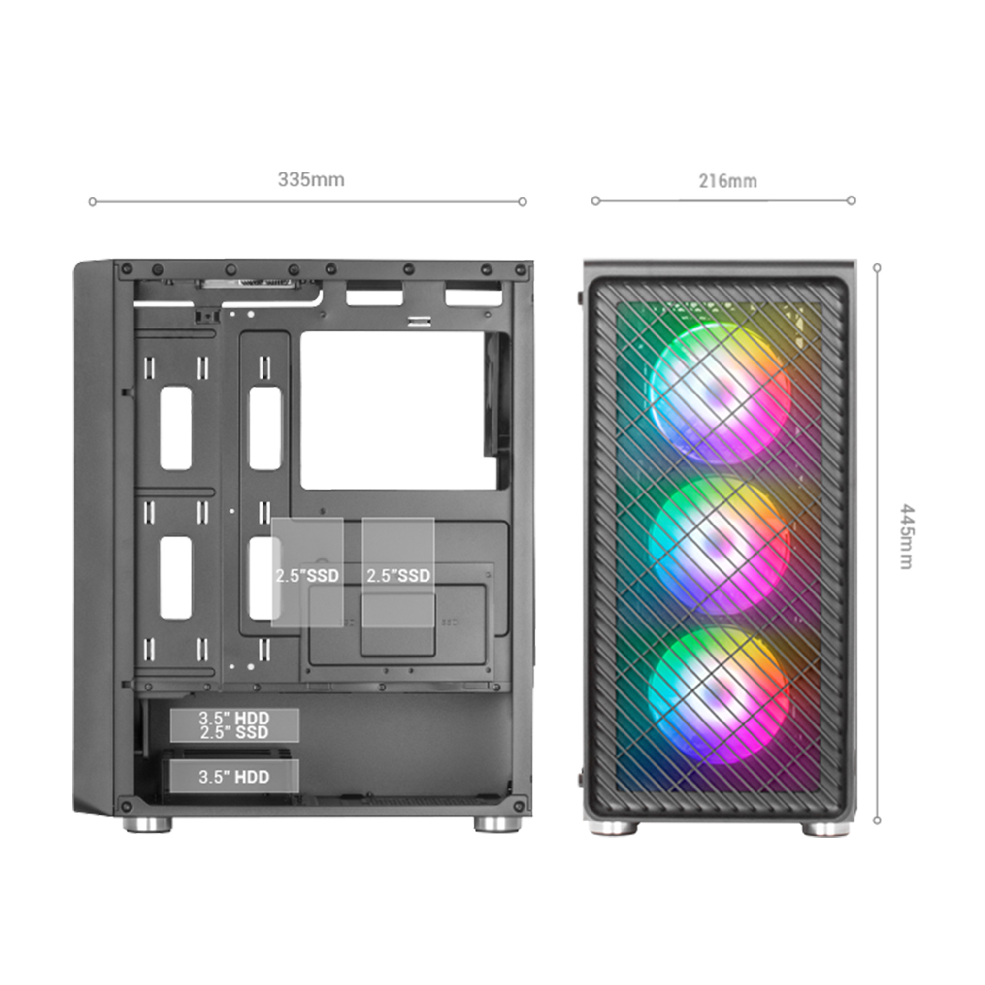 Mars Gaming MC-F Black, ATX Gaming Semitower, Full Tempered Glass Window, Metal-Mesh Front – image 6