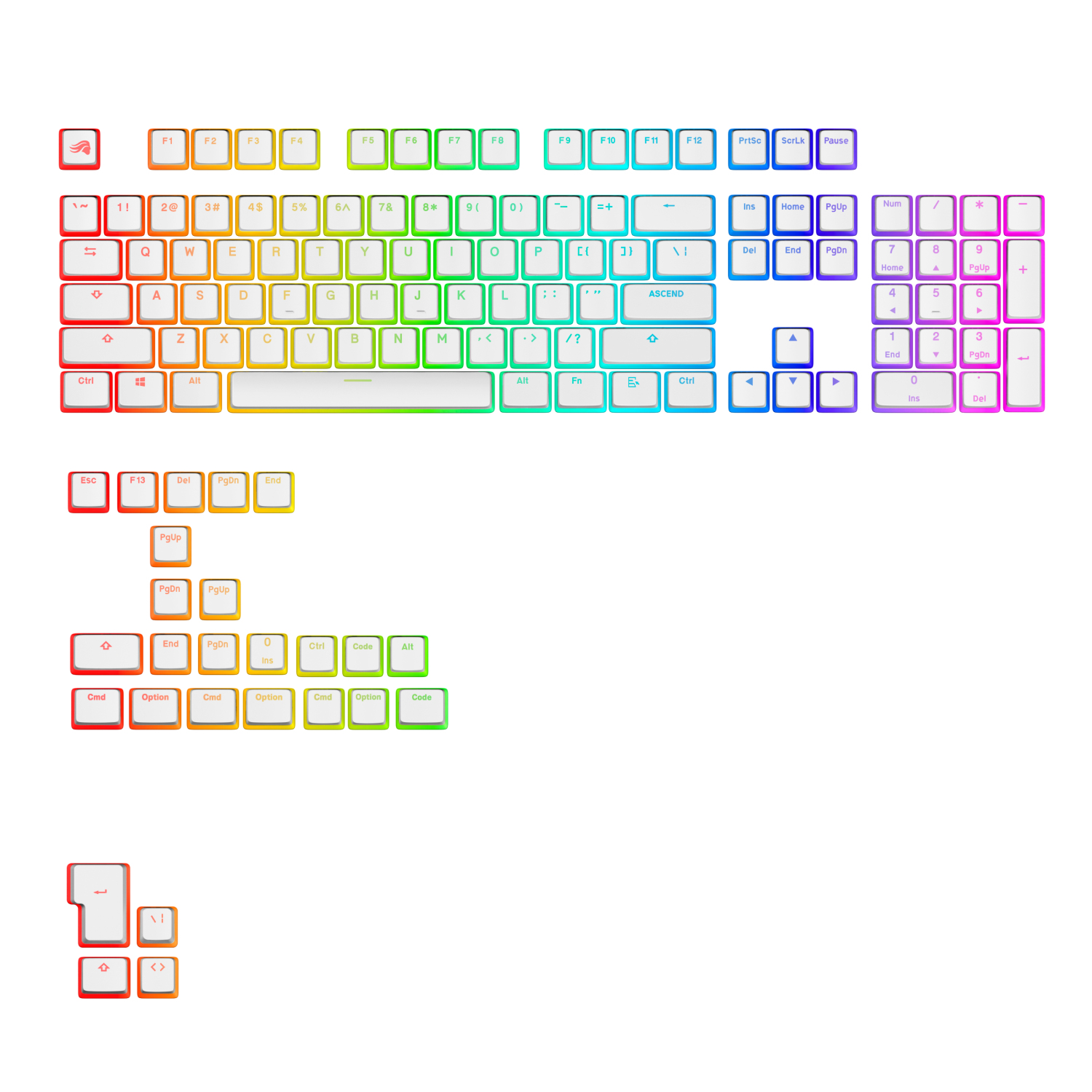 غطاء مفاتيح Glorious Gaming GLO-KB-ACC-KC-GPBT-AURA-WHT-US PBT للوحات مفاتيح GMMK - أبيض