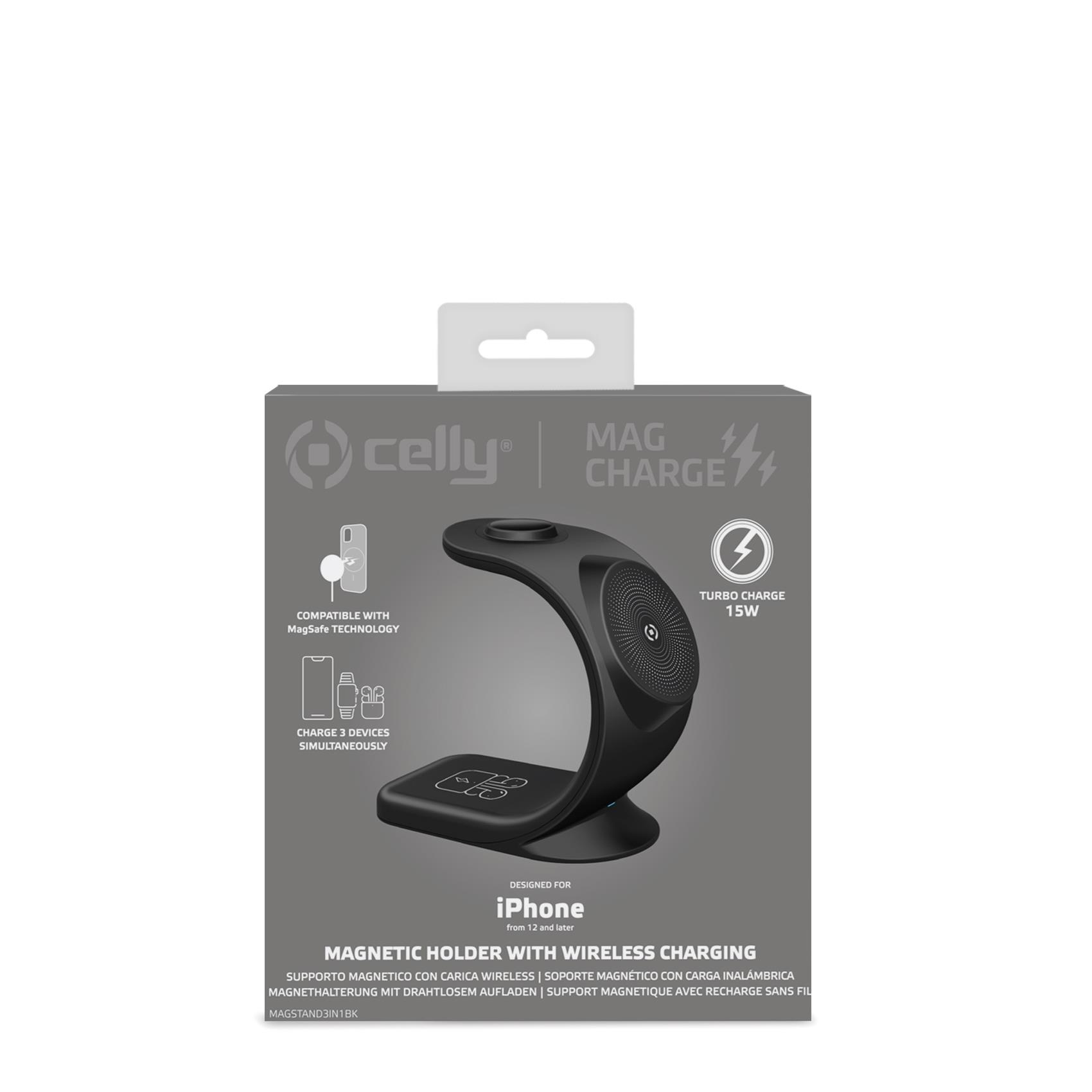 Celly MAGSTAND3IN1BK mobile device charger Smartphone Black USB Wireless charging Indoor – image 4