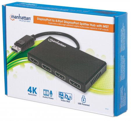 Manhattan DisplayPort to 4-Port DisplayPort Splitter Hub with MST, 4K@30Hz, USB Power, Video Wall Function, HDCP 2.2 – image 4