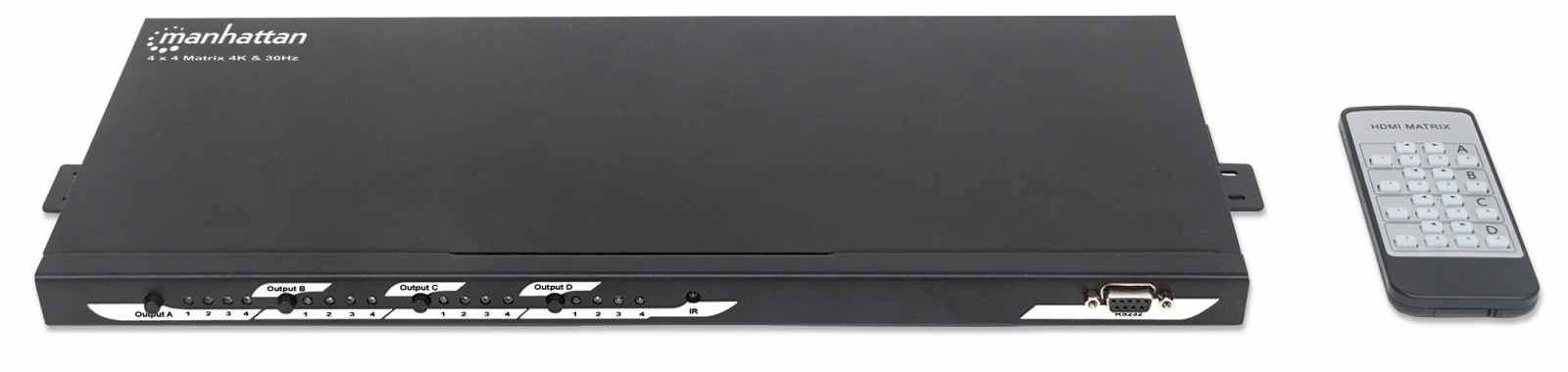 Manhattan 4K 4x4 HDMI Matrix, 4K@30Hz, Switch/Splitter Matrix with Four Inputs and Four Outputs, RS232 Control, Video Bandwidth Amplifier, Remote Control, Boxed – image 5