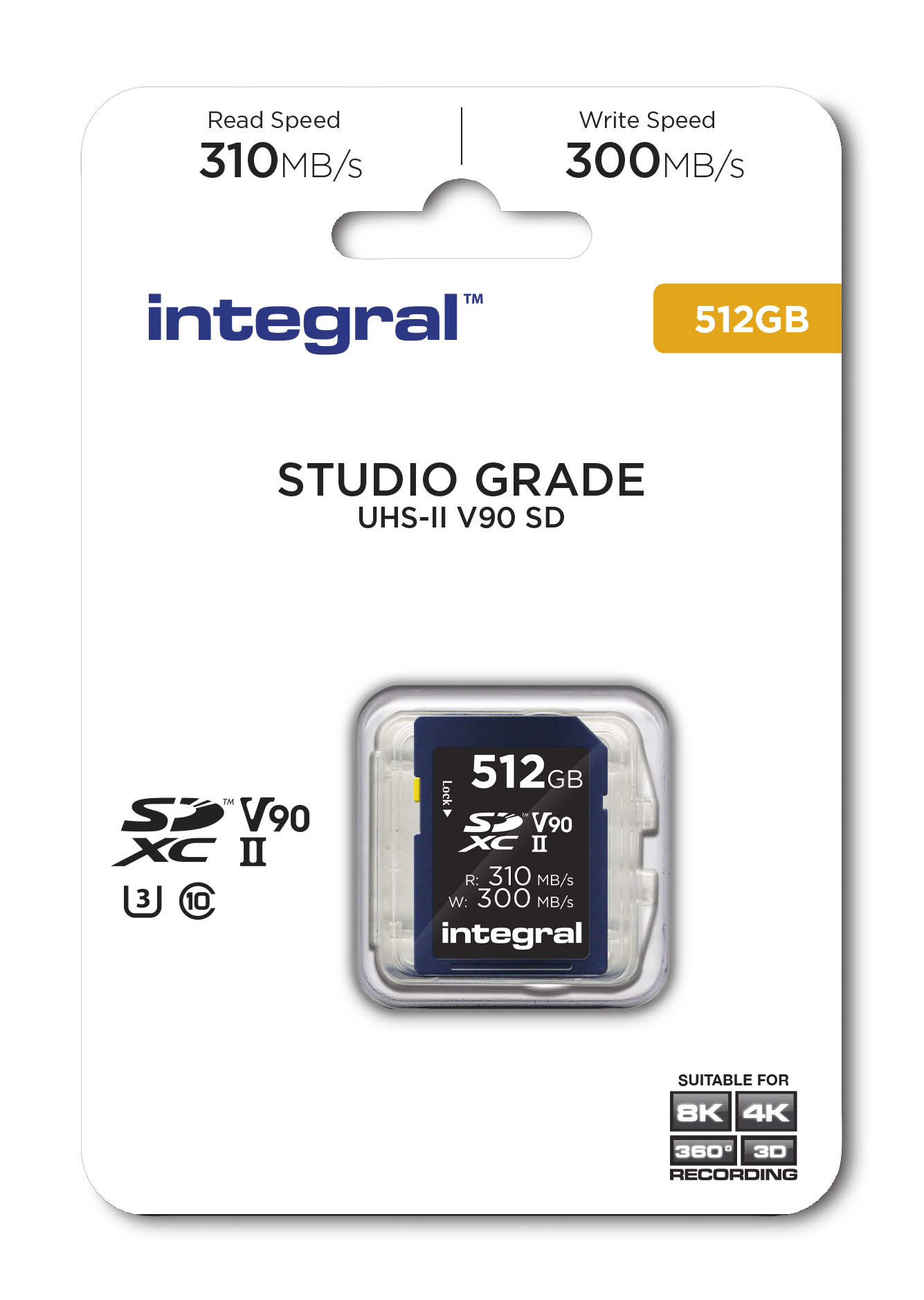 Integral 512GB SDXC CL10 UHS-II U3 V90 R-310 MB/s W-300 MB/s STUDIO GRADE