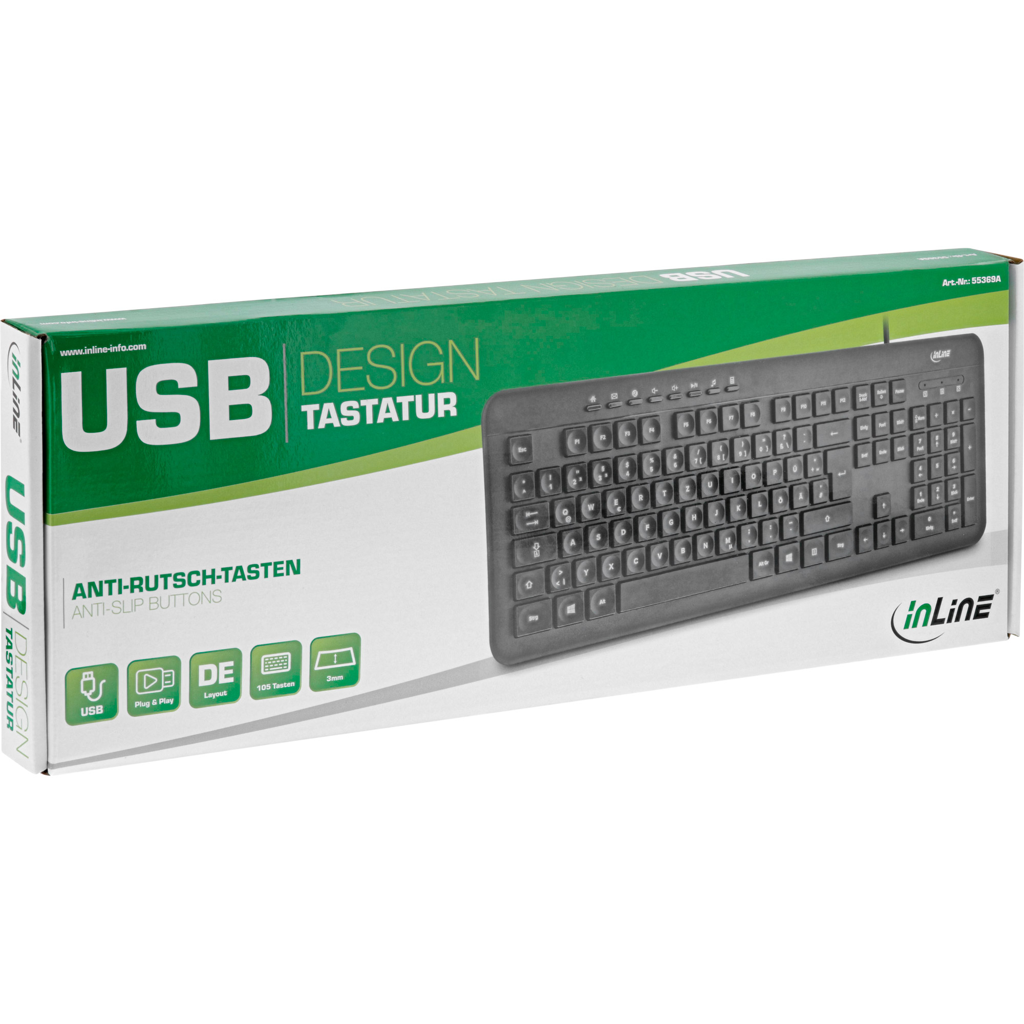 InLine Keyboard with USB cable, German layout, black – image 3