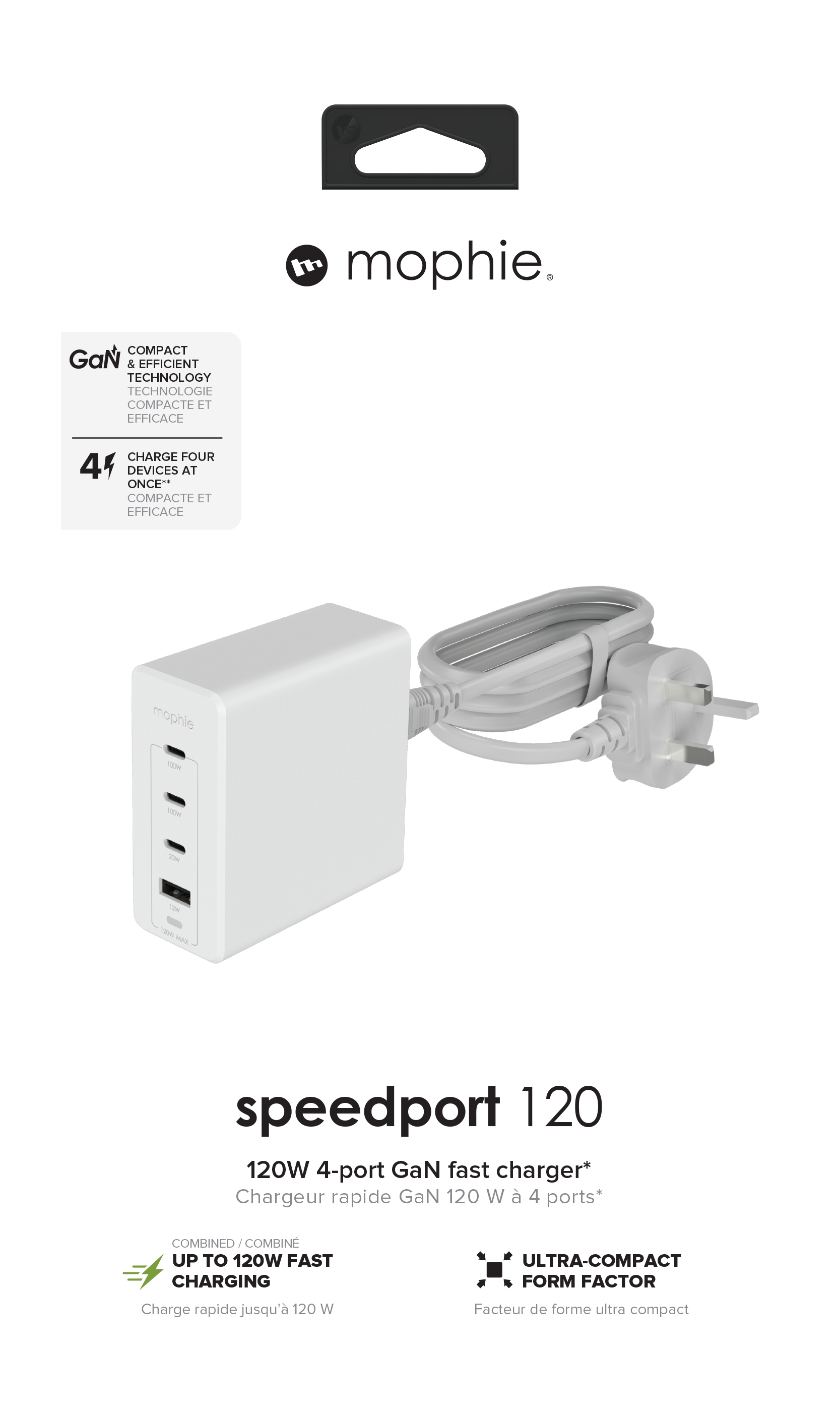 mophie Accessories-Wall Adapter-USB-C-PD-HUB-120W-GAN-White-UK(3xUSBC + 1xUSBA) – image 3