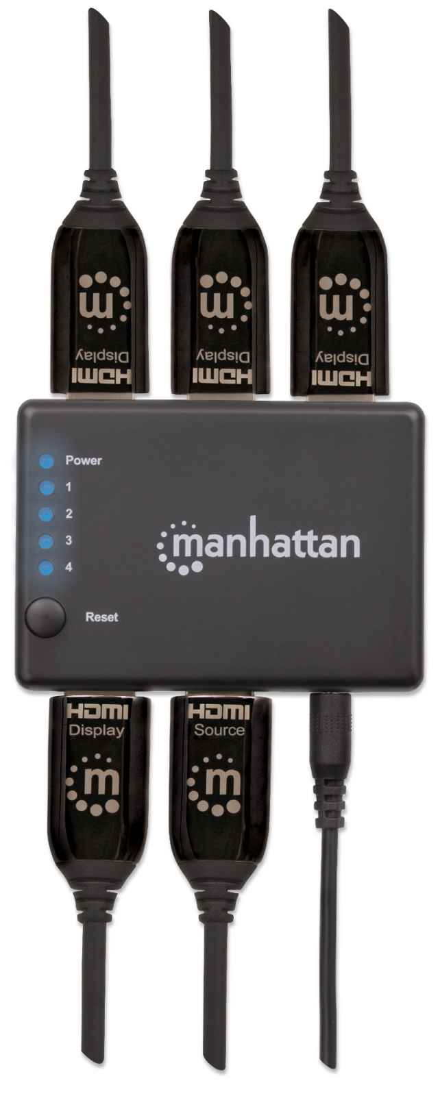 Manhattan HDMI Splitter 4-Port (Compact), 4K@30Hz, Displays output from x1 HDMI source to x4 HD displays (same output to four displays), AC Powered (cable 0.7m) – image 7